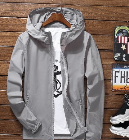 Windbreaker Jacket, Casual Coat with Hood