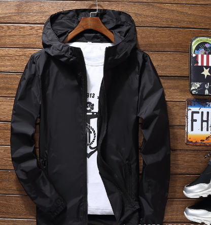 Windbreaker Jacket, Casual Coat with Hood