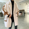 Thick Plush Long Coat with Color Block Design for Couples