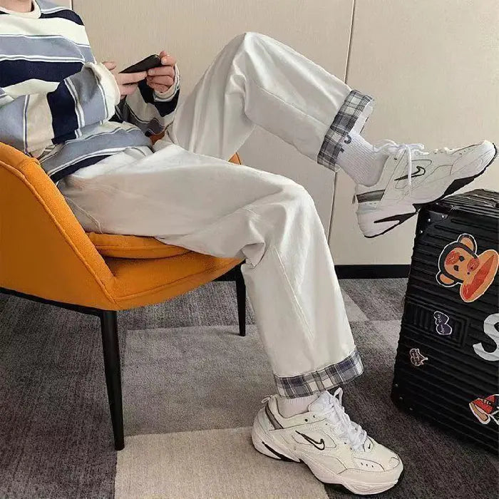 High-Waist Denim Cargo Pants with Nine Points