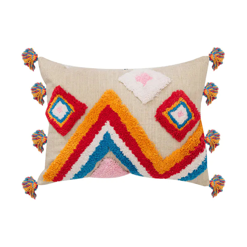 Custom Indian Handcrafted Geometric Tassel Pillow Cover