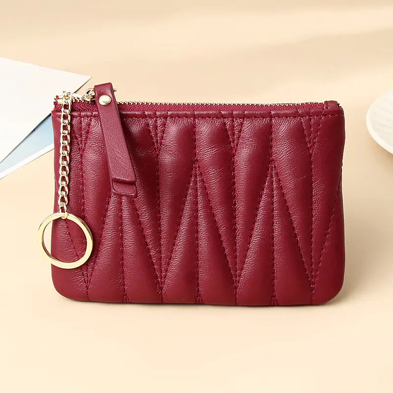 Fashionable Thin Grid Sheepskin Short Wallet
