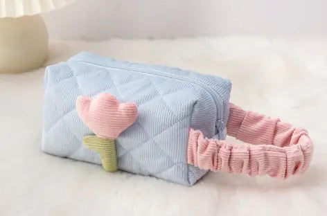 Corduroy Flower Makeup Bag Set for Travel and Beauty