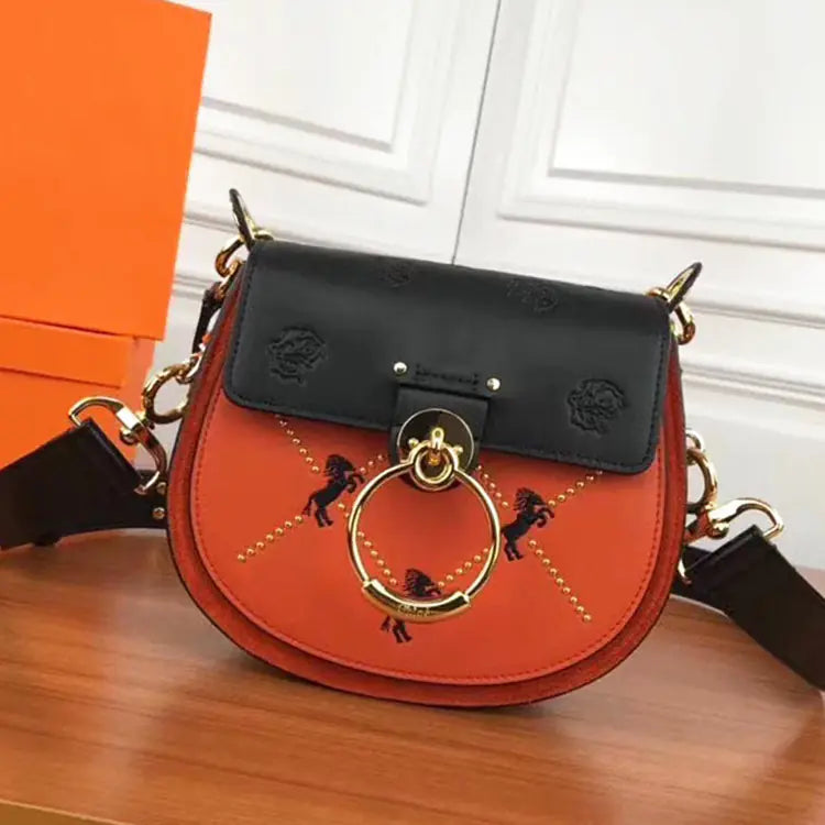 Color Block Suede Pig Bag - Women's Fashion Saddle Bag