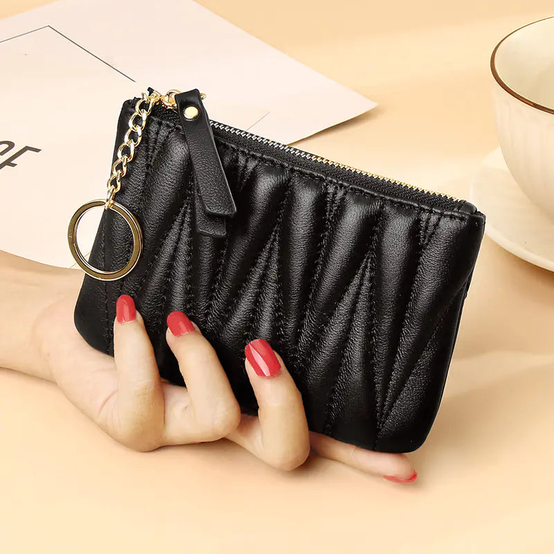 Fashionable Thin Grid Sheepskin Short Wallet